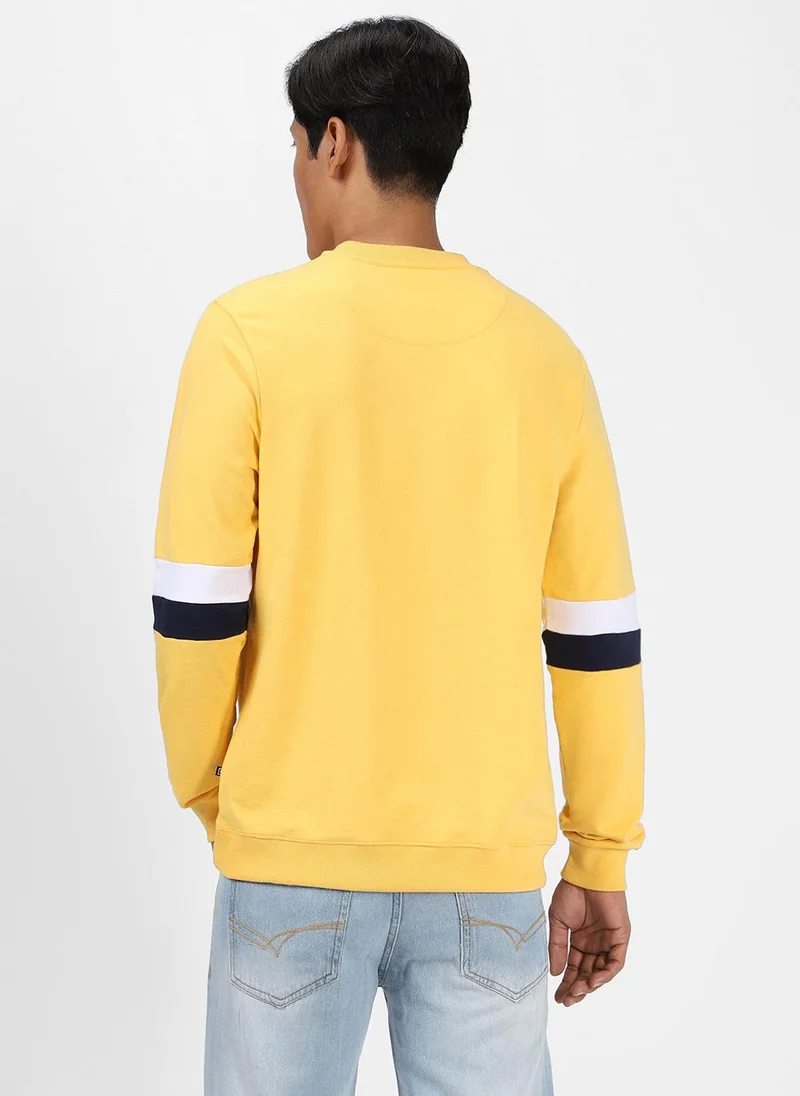 Urbano Fashion  Urbano Fashion Men's Yellow Cotton Color Block Round Neck Sweatshirt for Men | Best Price UAE